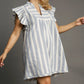 Umgee Full Size Striped Notched Ruffled Cap Sleeve Mini Dress Plus Size - Farnelli