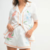 MABLE Embroidered Button Down Shirt and Shorts Set - Orange