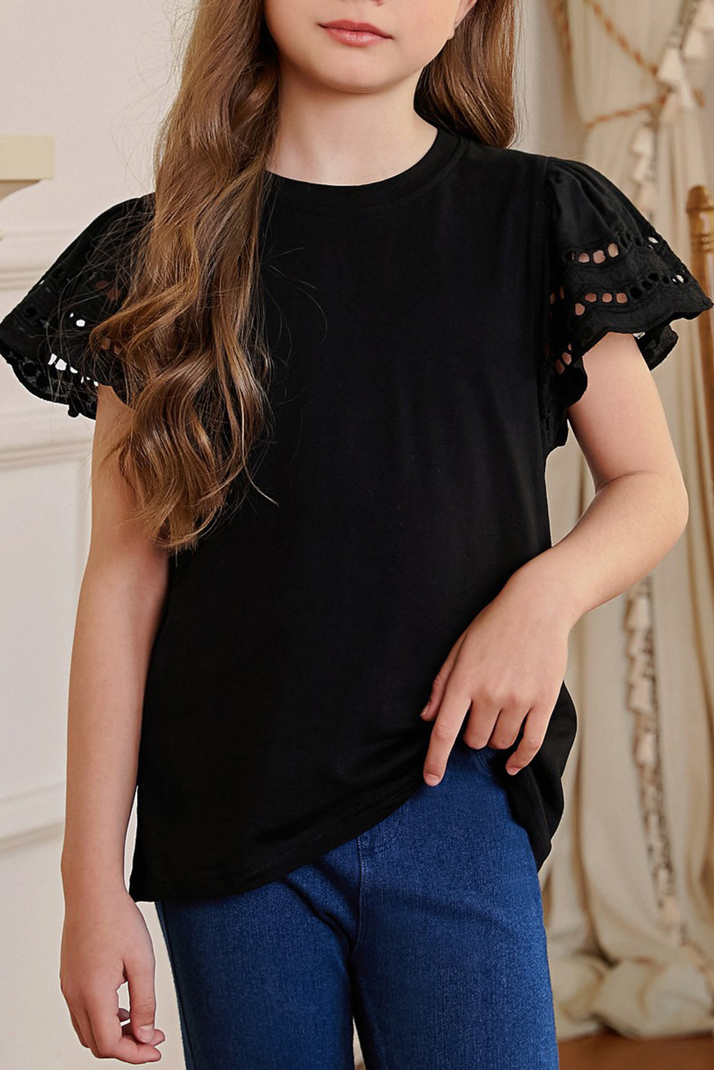 Round Neck Flutter Sleeve T-Shirt - Farnelli