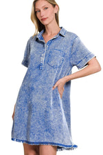 Zenana Tencel Mineral Washed Collared Shirts Dress - Farnelli