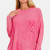 Zenana Round Neck Long Sleeve T-Shirt - FUCHSIA