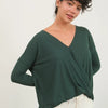 HYFVE Draped Drop Shoulder Long Sleeve Top - Dark Green