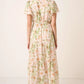 Mittoshop Flower Print Flutter Sleeve V Slit Maxi Dress - Farnelli