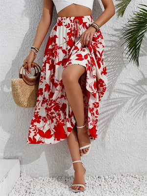 Ruffled Hem Printed Midi Skirt - Farnelli