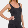 Zenana Washed Ribbed Romper with Pad - Black