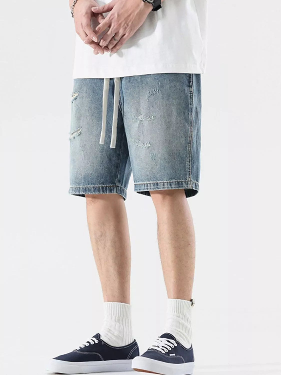 Men's Full Size Relaxed Fit Distressed Denim Shorts Plus Size - Farnelli