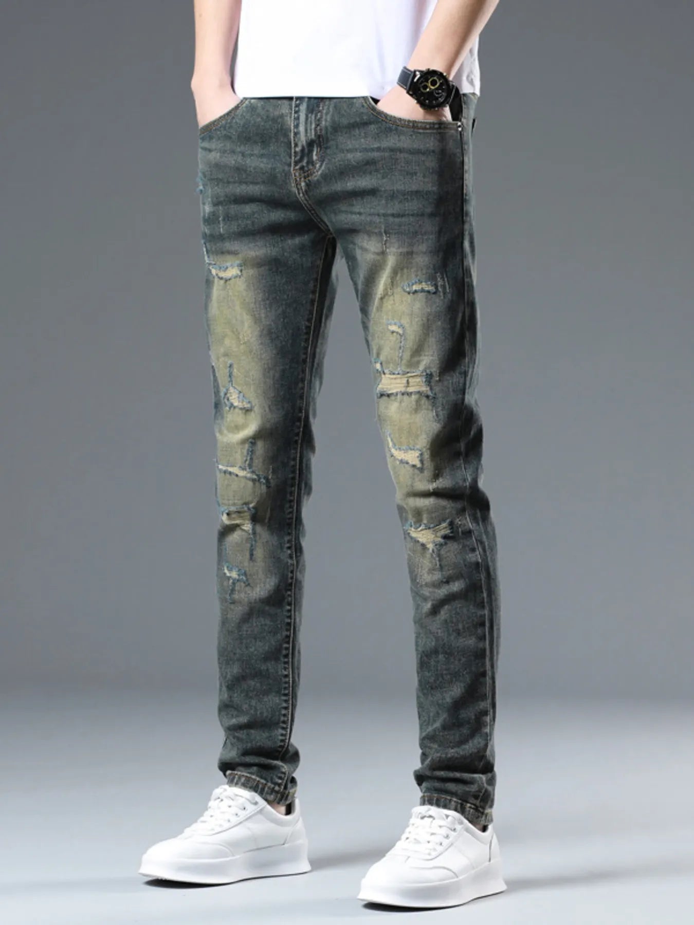 Men's Distressed Slim Fit Jeans - Farnelli