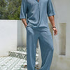 Men's Plus Size Half Sleeve Top and Pants Set - Lake Blue