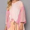 POL High-Low Contrast V-Neck Top - Blush Pink