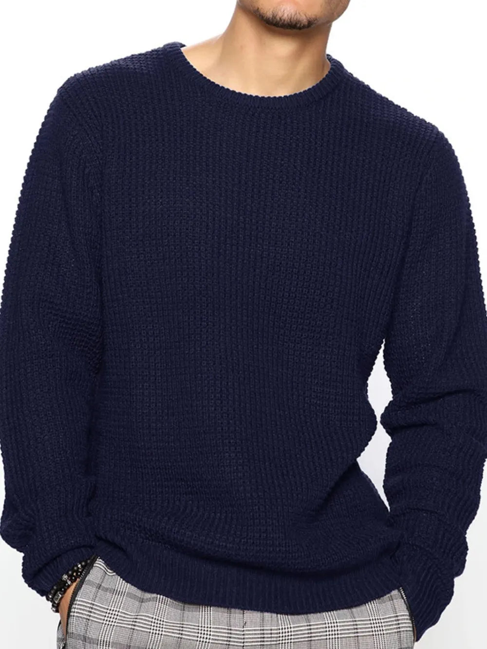 Men's Full Size Round Neck Long Sleeve Sweater Plus Size - Farnelli