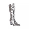 Point Toe Block Heels Boots - Silver