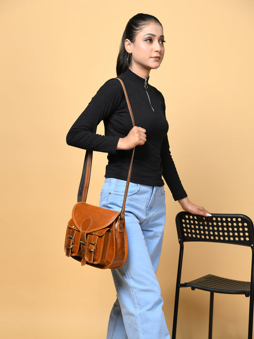 Classy Leather Bags women's 2-pocket leather sling crossbody bag in a compact design