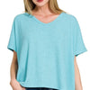 Zenana Ribbed V-Neck Short-Sleeve Knit Top - SKY BLUE