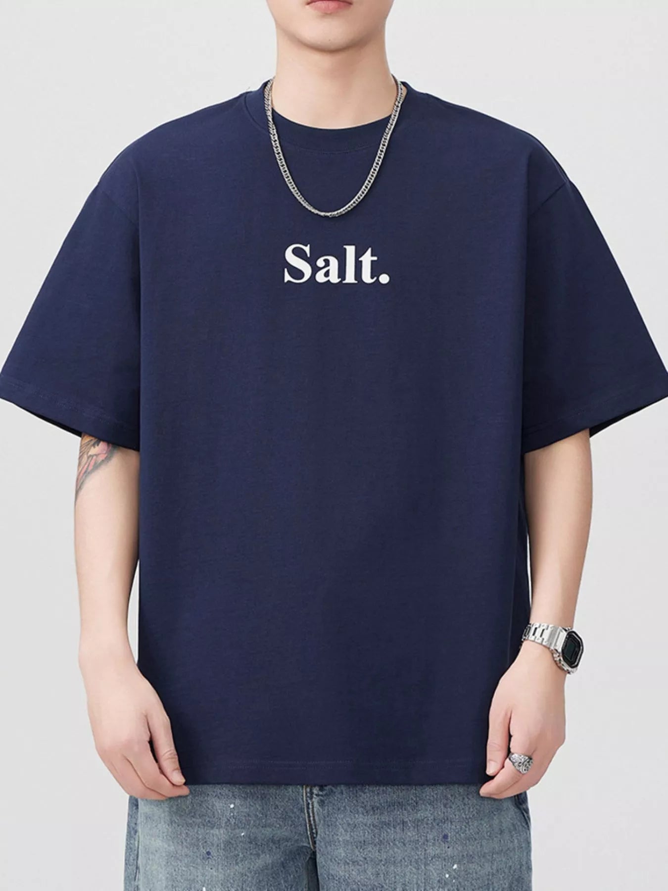 Men's Plus Size Letter Round Neck Short Sleeve T-Shirt - Farnelli