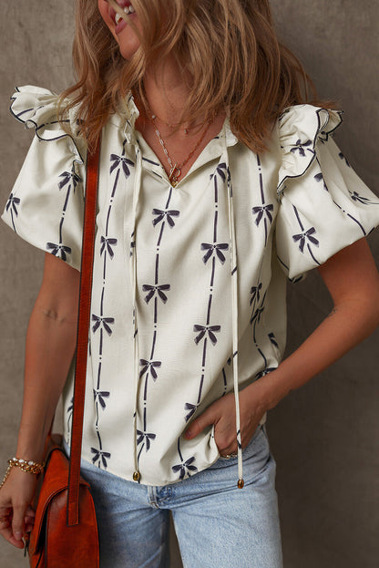Maisie Bow Bubble Sleeve Blouse - Farnelli