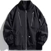 Men's Plus Size Casual Zipper Front Bomber Jacket - Black