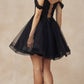 Juliet 880 Glitter Tulle A-Line Cold-Shoulder Homecoming Dress.