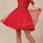 Juliet 880 Glitter Tulle A-Line Cold-Shoulder Homecoming Dress.