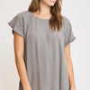Umgee Full Size Seam Detail Linen Ruffle Fringe Edge Top Plus Size - Gray