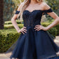 Juliet 880 Glitter Tulle A-Line Cold-Shoulder Homecoming Dress.