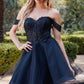 Juliet 880 Glitter Tulle A-Line Cold-Shoulder Homecoming Dress.