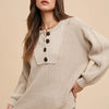Annie Wear Half Button Ribbed Hem Sweater - Oatmeal