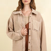 VERY J Mixed Media Button Down Raw Hem Shacket - Taupe