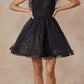 Juliet 881 Feather Straps Sheer Bodice Short A-line Tulle Dress