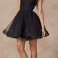 Juliet 881 Feather Straps Sheer Bodice Short A-line Tulle Dress