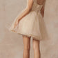 Juliet 881 Feather Straps Sheer Bodice Short A-line Tulle Dress