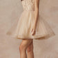 Juliet 881 Feather Straps Sheer Bodice Short A-line Tulle Dress