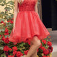 Juliet 881 Feather Straps Sheer Bodice Short A-line Tulle Dress