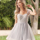 Juliet 881 Feather Straps Sheer Bodice Short A-line Tulle Dress