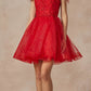 Juliet 881 Feather Straps Sheer Bodice Short A-line Tulle Dress