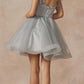 Juliet 881 Feather Straps Sheer Bodice Short A-line Tulle Dress