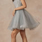 Juliet 881 Feather Straps Sheer Bodice Short A-line Tulle Dress