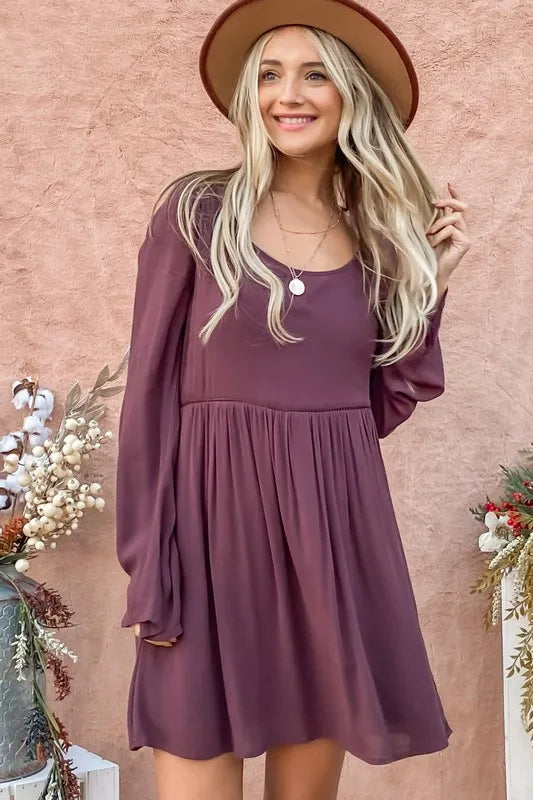 And The Why Back Lace Button Down Detail Bell Sleeve Dress - Farnelli