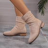 Point Toe Block Heels Boots - Khaki