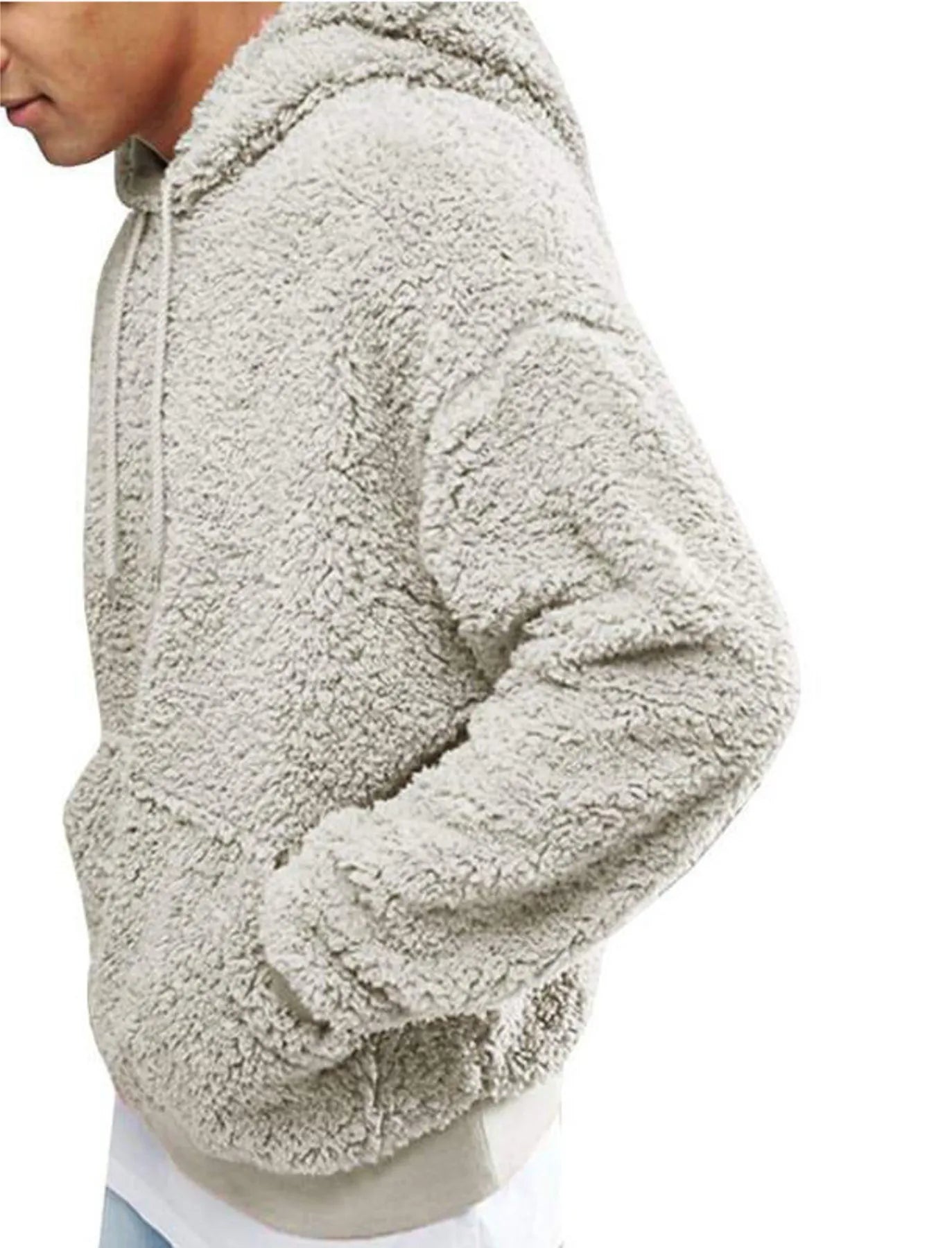 Men's Full Size Drawstring Sherpa Fleece Long Sleeve Hoodie Plus Size - Farnelli