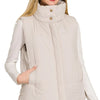 Zenana High Neck Zip-Up Vest Coat - SAND BEIGE