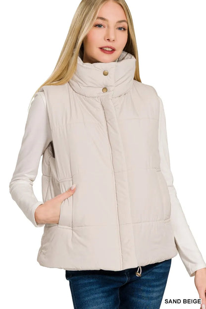 Zenana High Neck Zip-Up Vest Coat - Farnelli