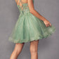Juliet 883 Short A-Line Glitter Tulle Skirt Square Neck Thin Strap Dress