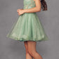 Juliet 883 Short A-Line Glitter Tulle Skirt Square Neck Thin Strap Dress