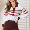 Basic Bae Striped Collared Neck Rib-Knit Top - Beige