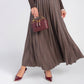 Pebble Leather Pleated Maxi Skirt- Brown