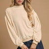 Umgee Velour Crewneck Balloon Sleeve Sweatshirt - CREAM