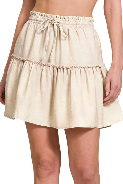 Zenana Tencel Washed Tiered Mini Skirts - Farnelli