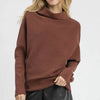 Umgee Draped Turtleneck Long Sleeve Knit Top - Brown