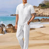 Men's Full Size Half Button Top and Drawstring Pants Set Plus Size - White
