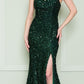 CLEARANCE - Poly USA | Ed Young 8872 V-Neck Floor Length Open Slit Sequin Dress (Size S)